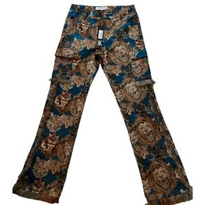 Rockstar Original Khadiyah Blue Animal Print Tapestry Stacked Pants Women's L